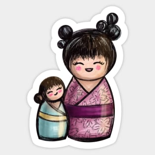 Kokeshis Mother and daughter Sticker
